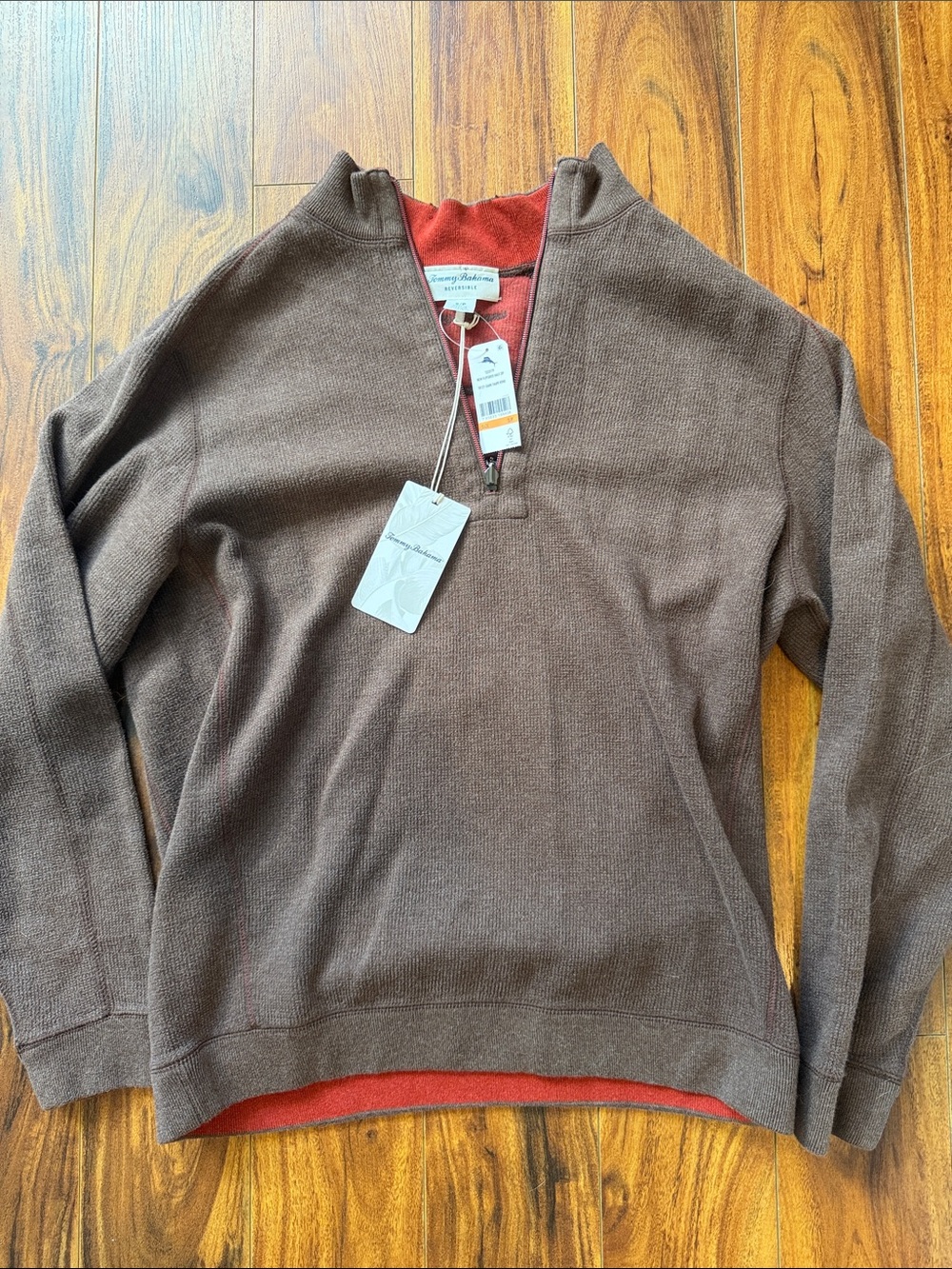 Tommy Bahama Brown V-Neck Sweater with Red Interior Trim
